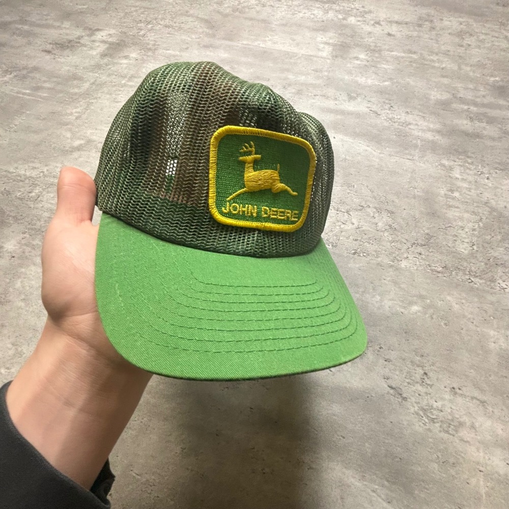 John Deere Trucker Hat One Size Green Vintage Mesh Back Snapback Patch Hat